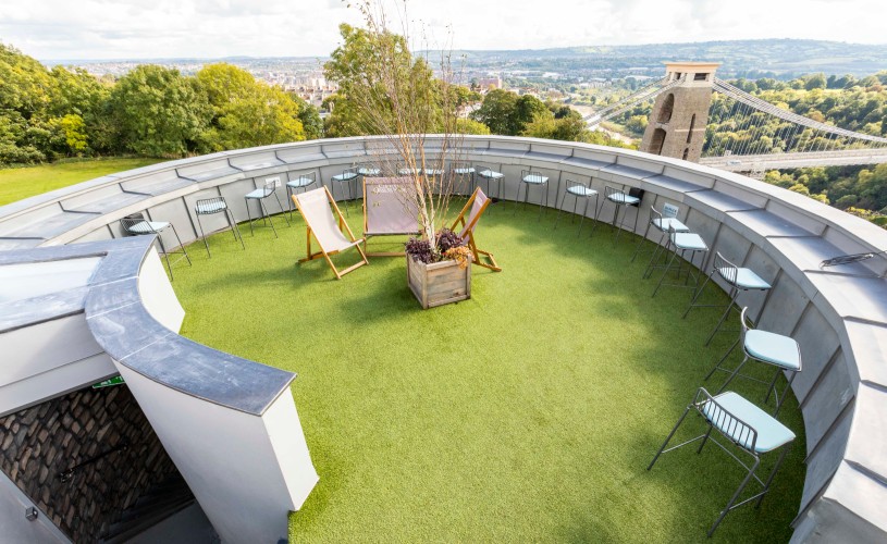 The rooftop terrace with view of Clifton Suspension Bridge at Clifton Observatory